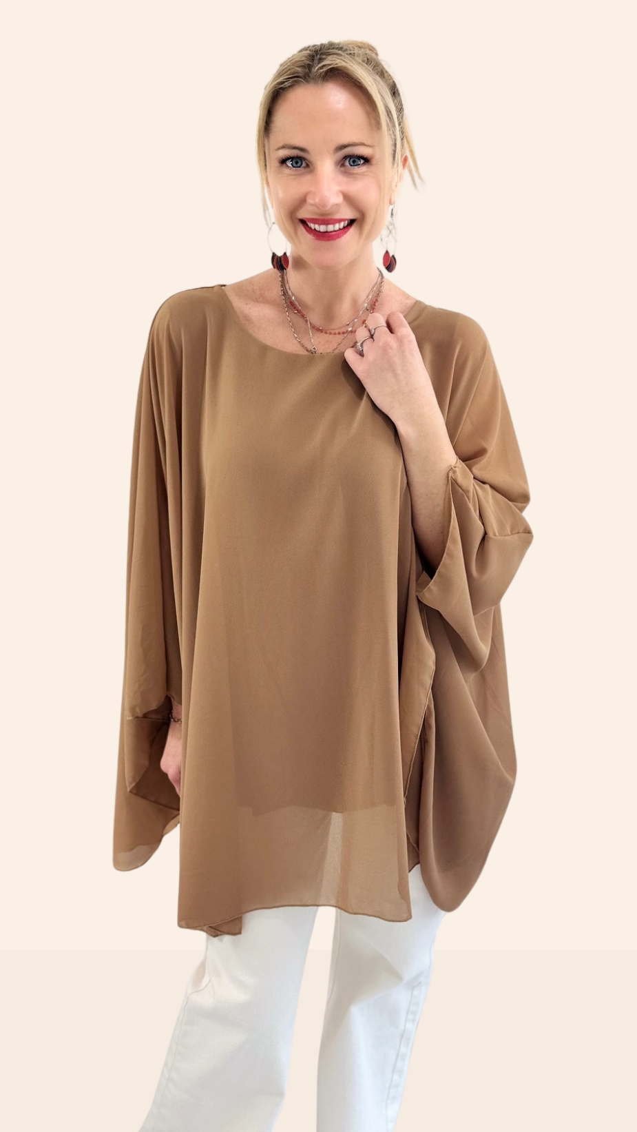 Tunique Camel avec collier Chemises et Blouses Miss Guapa