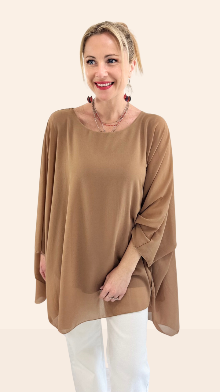 Tunique Camel avec collier Chemises et Blouses Miss Guapa