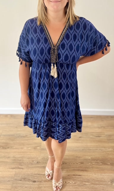 Robe courte bohème bleu marine Le coin des pulpeuses Miss Guapa