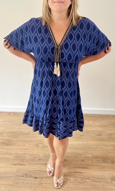 Robe courte bohème bleu marine Le coin des pulpeuses Miss Guapa