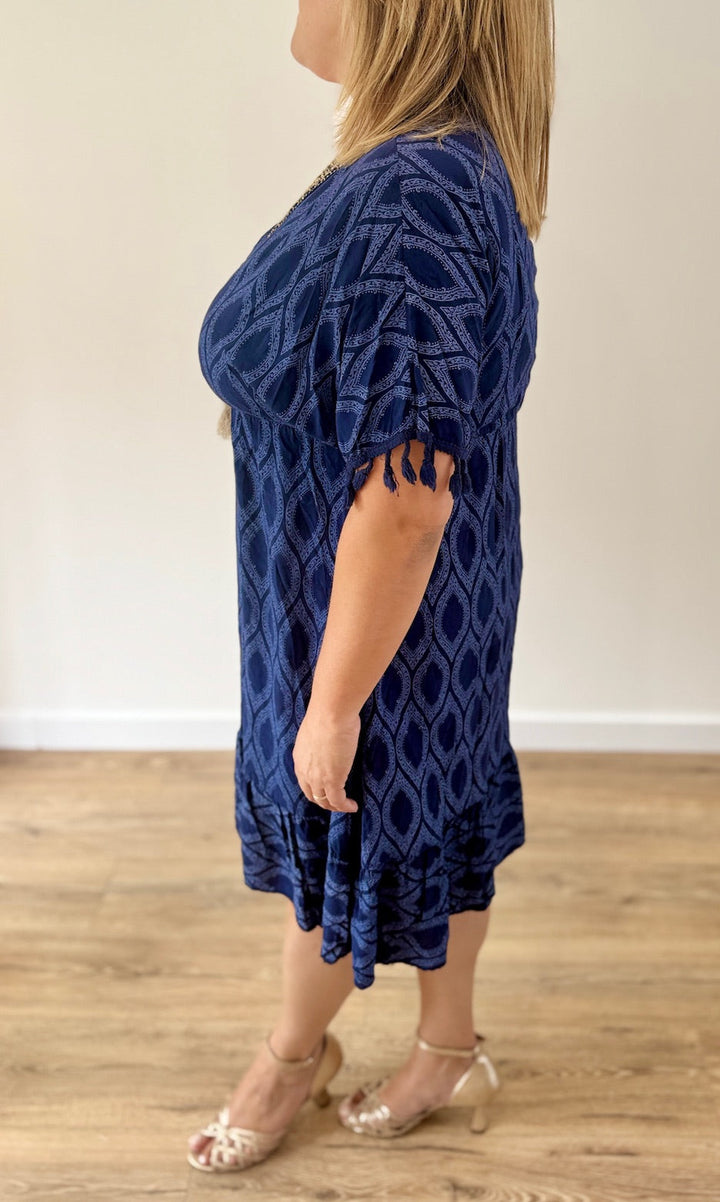 Robe courte bohème bleu marine Le coin des pulpeuses Miss Guapa