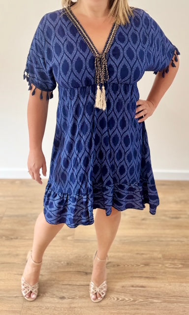 Robe courte bohème bleu marine Le coin des pulpeuses Miss Guapa