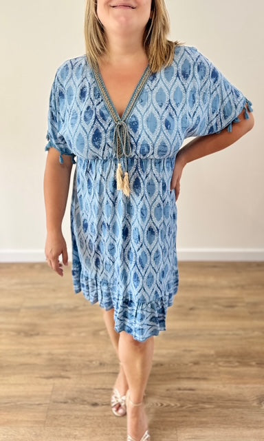 Robe courte bohème bleu jean