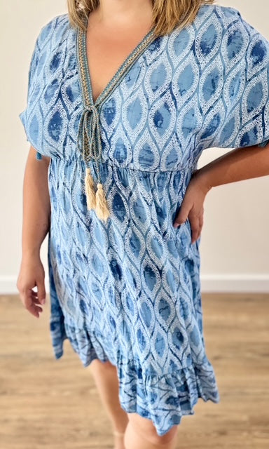 Robe courte bohème bleu jean Le coin des pulpeuses Miss Guapa