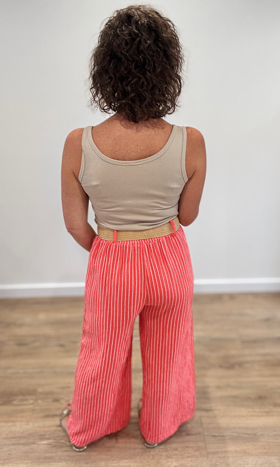 Pantalon large corail à rayures blanches en gaze de coton Pantalons et Jeans Miss Guapa