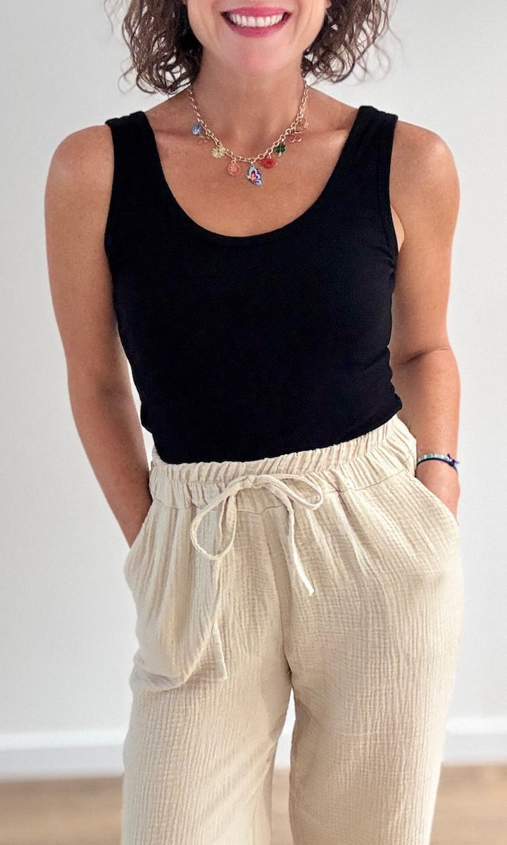 Pantalon fluide beige en gaze de coton Pantalons et Jeans Miss Guapa