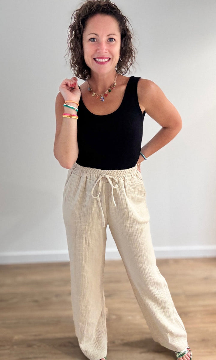 Pantalon fluide beige en gaze de coton Pantalons et Jeans Miss Guapa