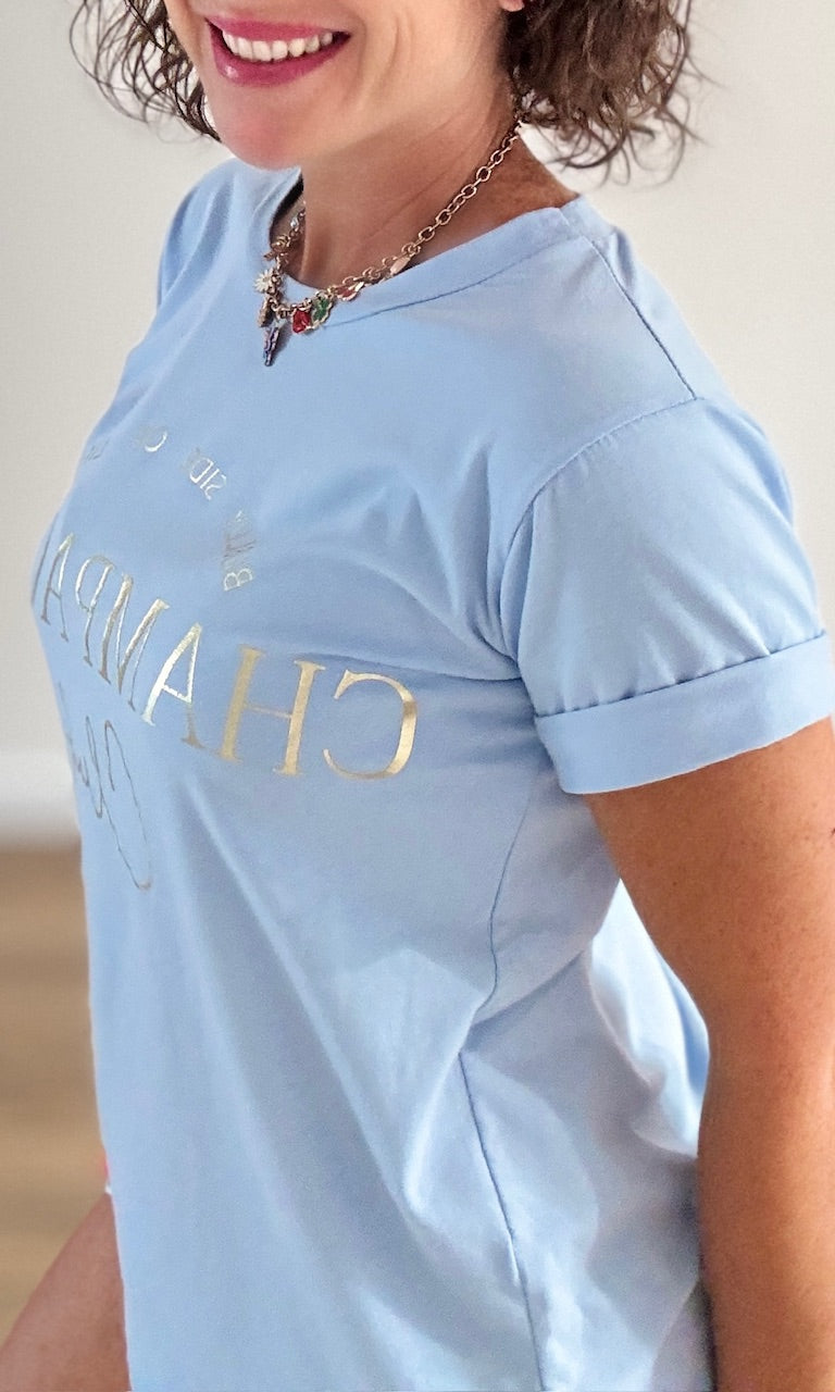 Tee-shirt bleu ciel "Champagne" Tee-Shirt et Tops Miss Guapa
