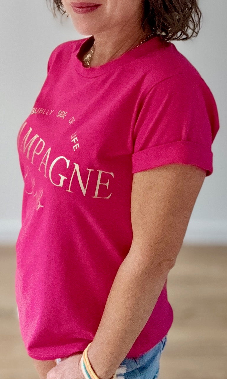 Tee-shirt Rose fuchsia "Champagne" Tee-Shirt et Tops Miss Guapa