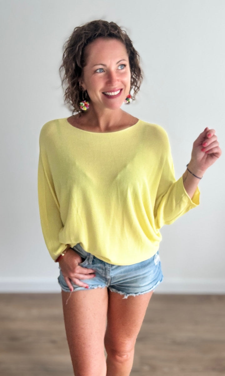 Pull fin jaune manches 3/4 Pulls et Gilets Miss Guapa