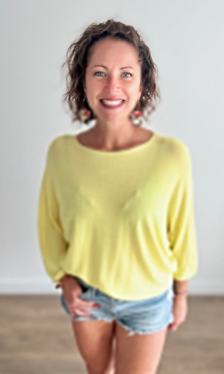 Pull fin jaune manches 3/4 Pulls et Gilets Miss Guapa