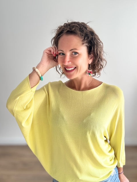 Pull fin jaune manches 3/4 Pulls et Gilets Miss Guapa