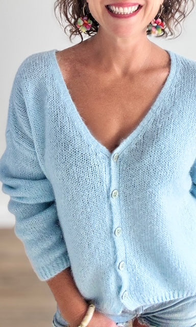 Gilet Bleu Ciel Pulls et Gilets Miss Guapa