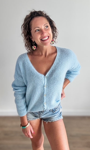 Gilet Bleu Ciel Pulls et Gilets Miss Guapa