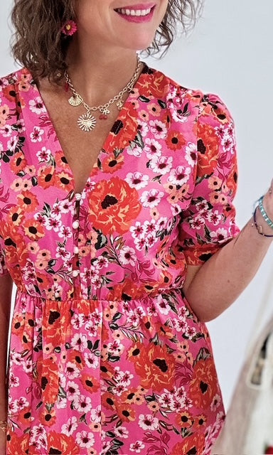 Robe longue fleurie rose fuchsia Robes Miss Guapa