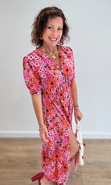 Robe longue fleurie rose fuchsia Robes Miss Guapa