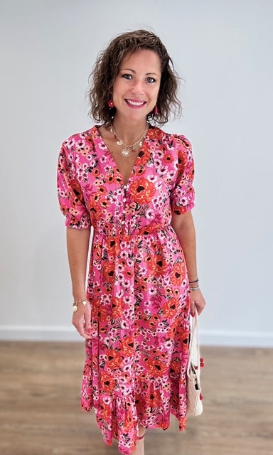 Robe longue fleurie rose fuchsia Robes Miss Guapa