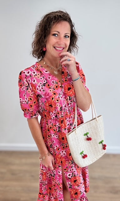 Robe longue fleurie rose fuchsia Robes Miss Guapa