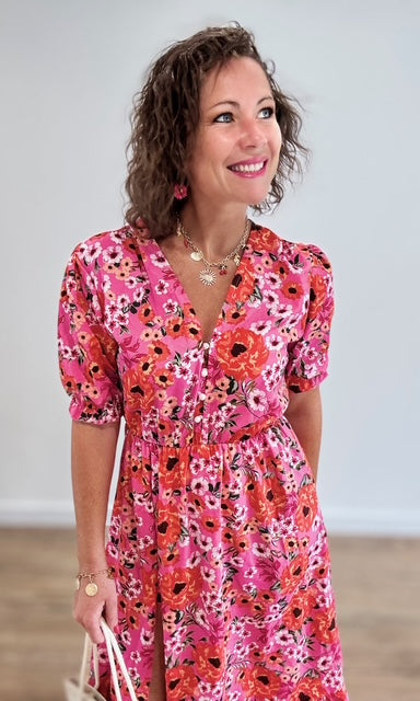 Robe longue fleurie rose fuchsia Robes Miss Guapa