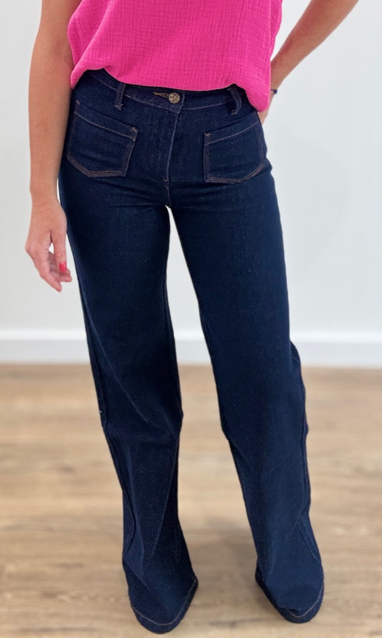 Jean Wide Leg Bleu Jean Marine Pantalons et Jeans Miss Guapa
