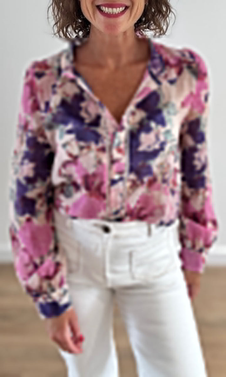 Chemise Fleurie Transparente Violet et Rose Hauts seconde main Miss Guapa