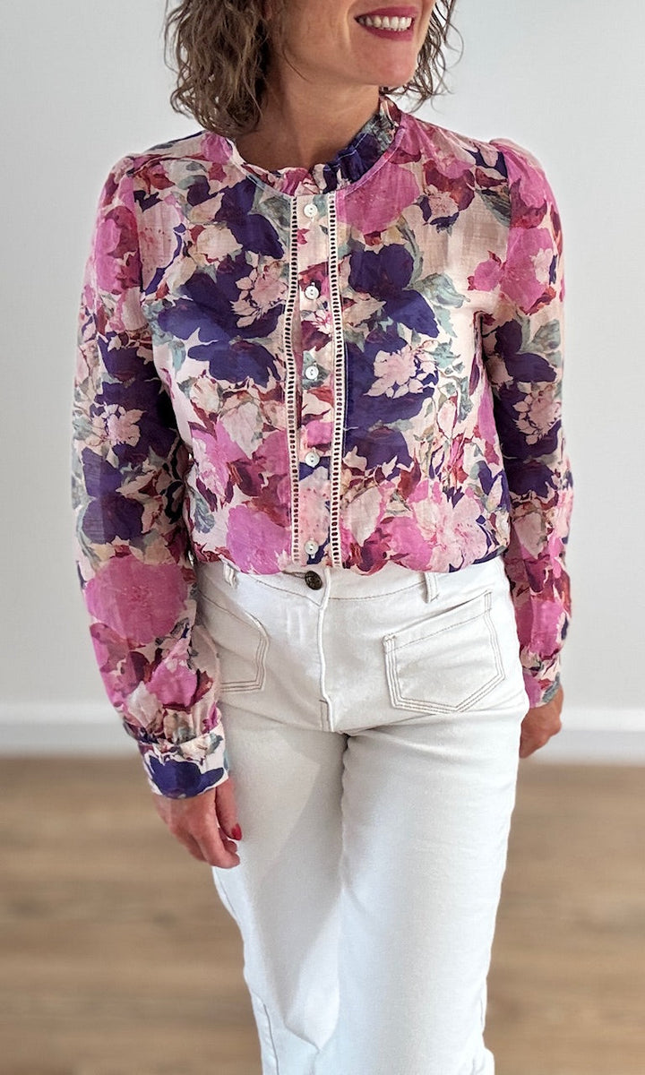 Chemise Fleurie Transparente Violet et Rose Hauts seconde main Miss Guapa