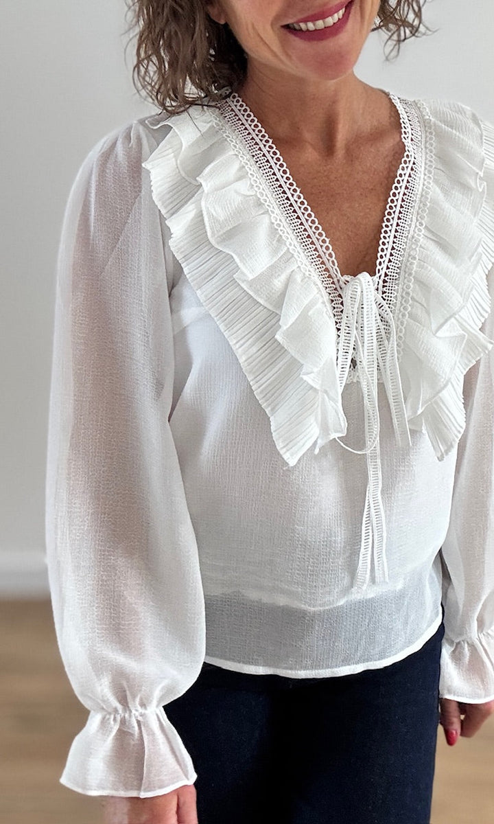 Blouse Blanche Transparente à Volants Hauts seconde main Miss Guapa