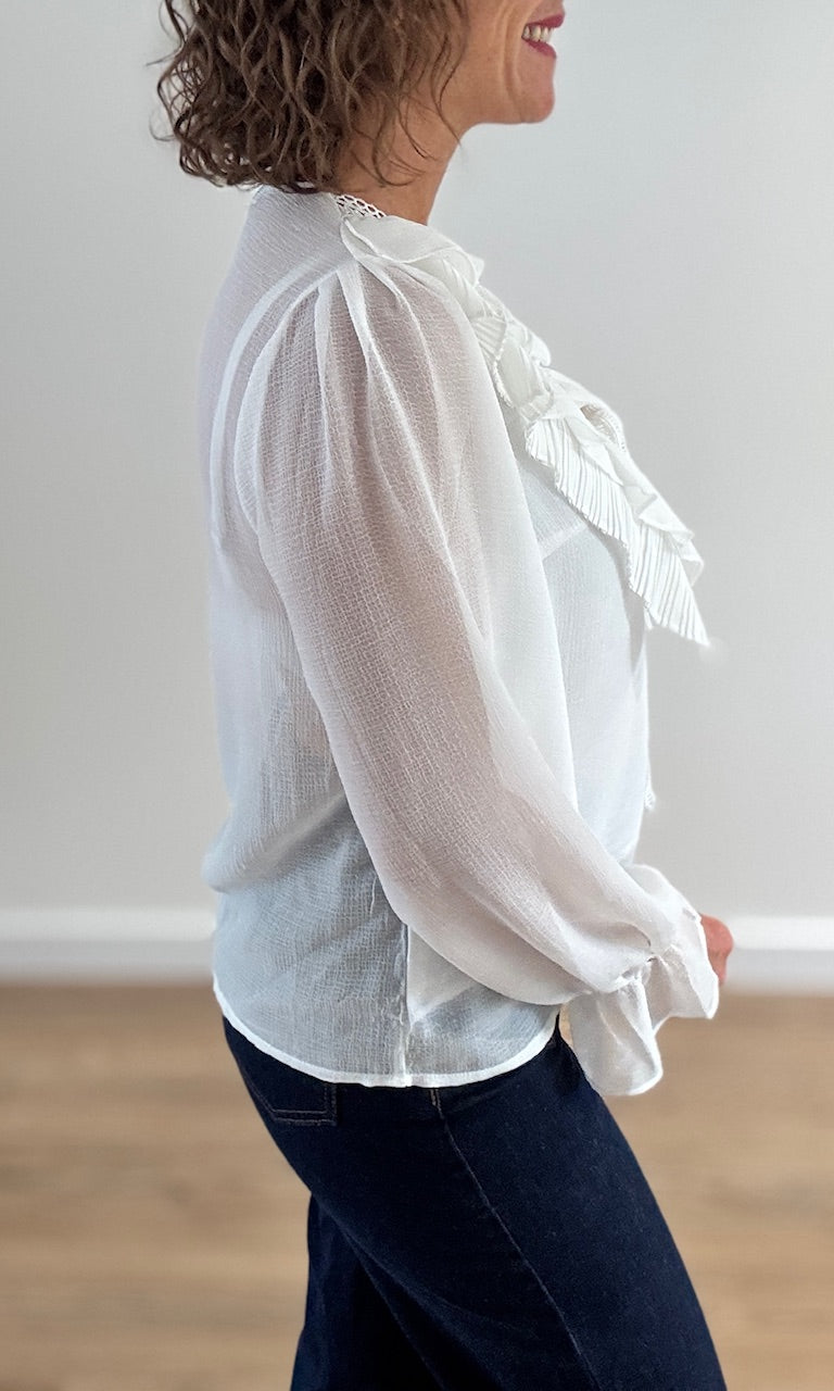 Blouse Blanche Transparente à Volants Hauts seconde main Miss Guapa
