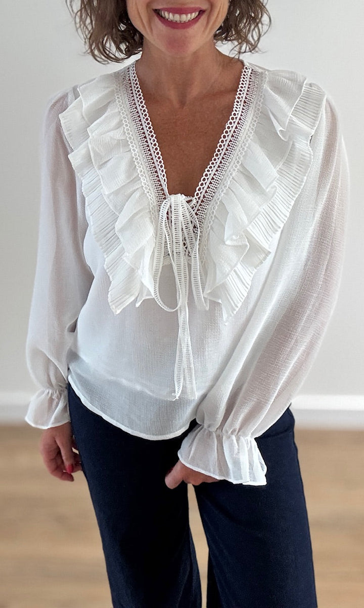 Blouse Blanche Transparente à Volants Hauts seconde main Miss Guapa