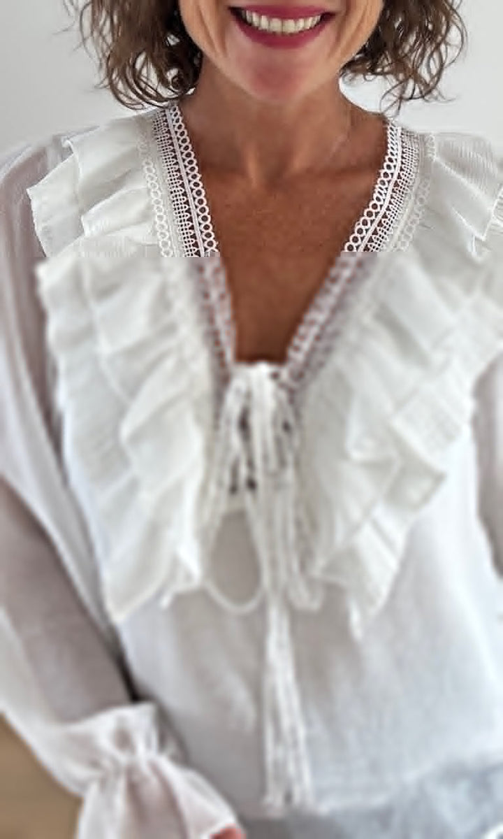 Blouse Blanche Transparente à Volants Hauts seconde main Miss Guapa