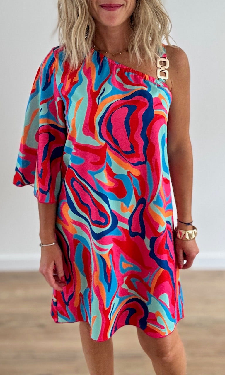 Robe asymétrique fleurie multicolore