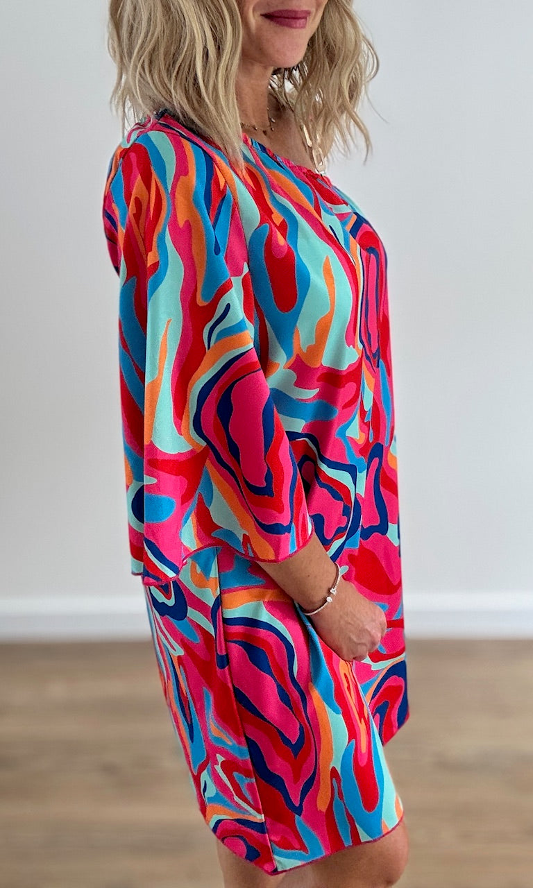 Robe asymétrique fleurie multicolore