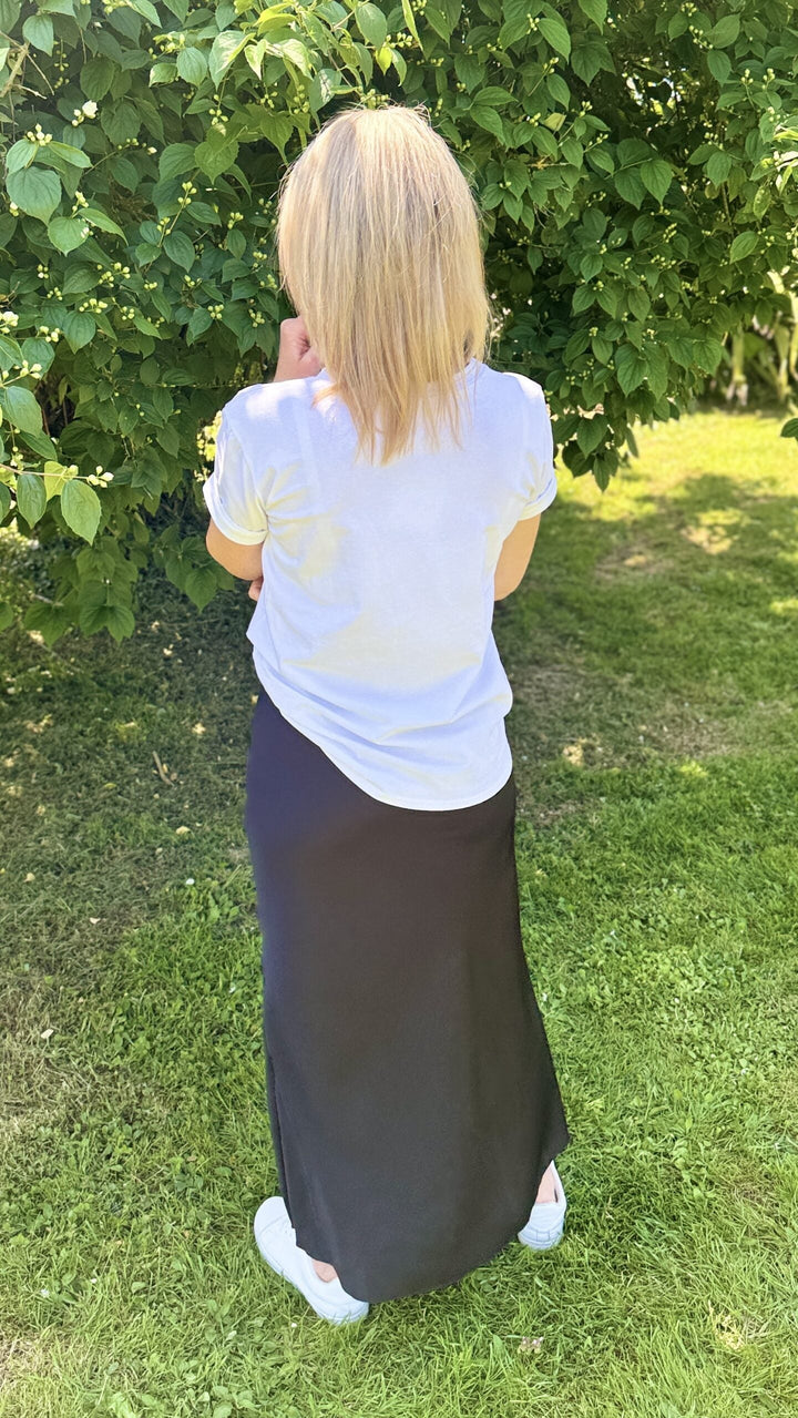 Jupe longue satinée Noir Jupes - Shorts - Combishorts Miss Guapa