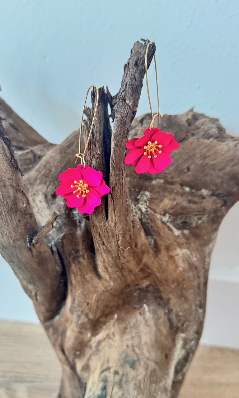 Boucles d'oreilles pendantes Rose Fuchsia Bijoux Miss Guapa