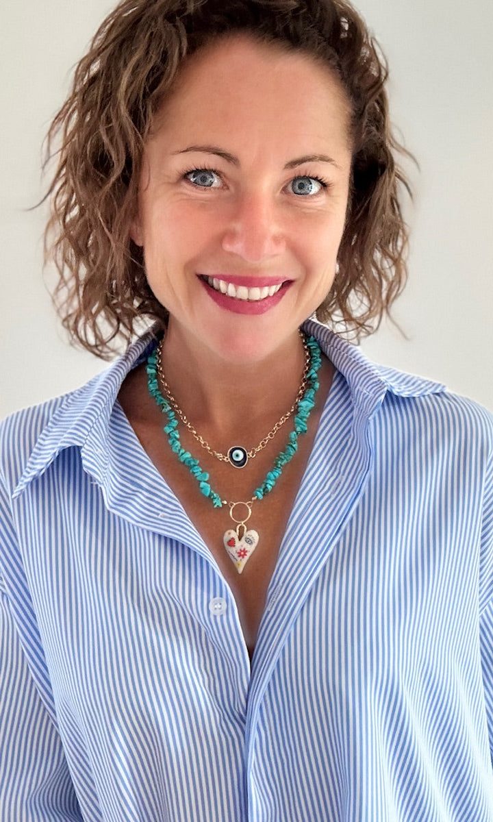 Double collier coeur et oeil protecteur Bleu Bijoux Miss Guapa