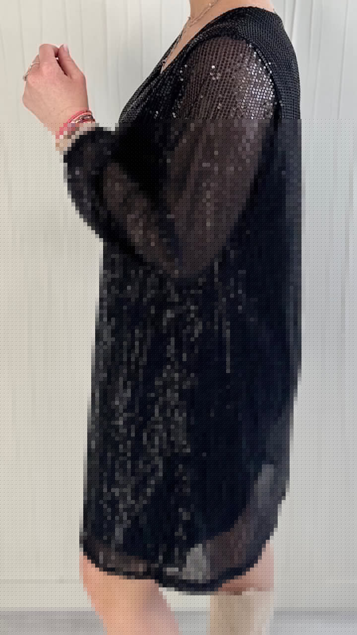 Robe à sequins col V Noire Fêtes Miss Guapa