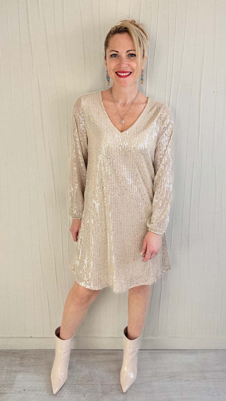 Robe à sequins col V Dorée