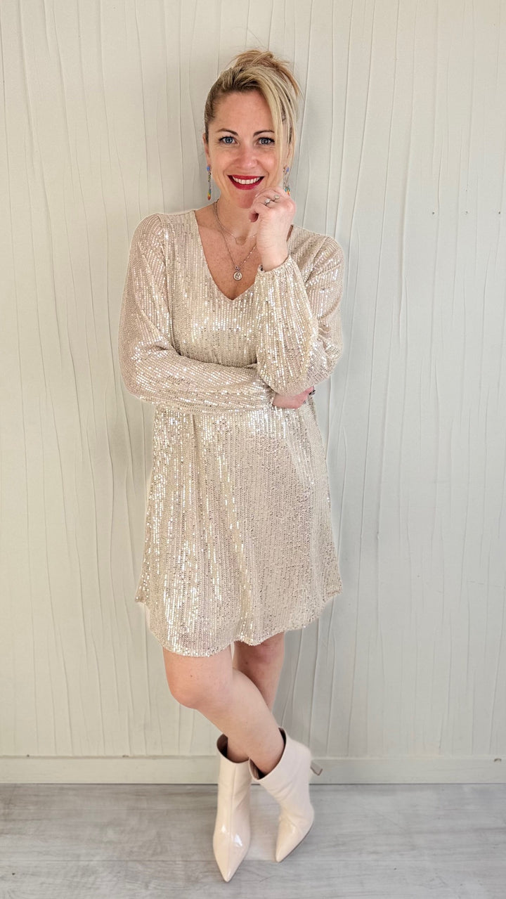 Robe à sequins col V Dorée