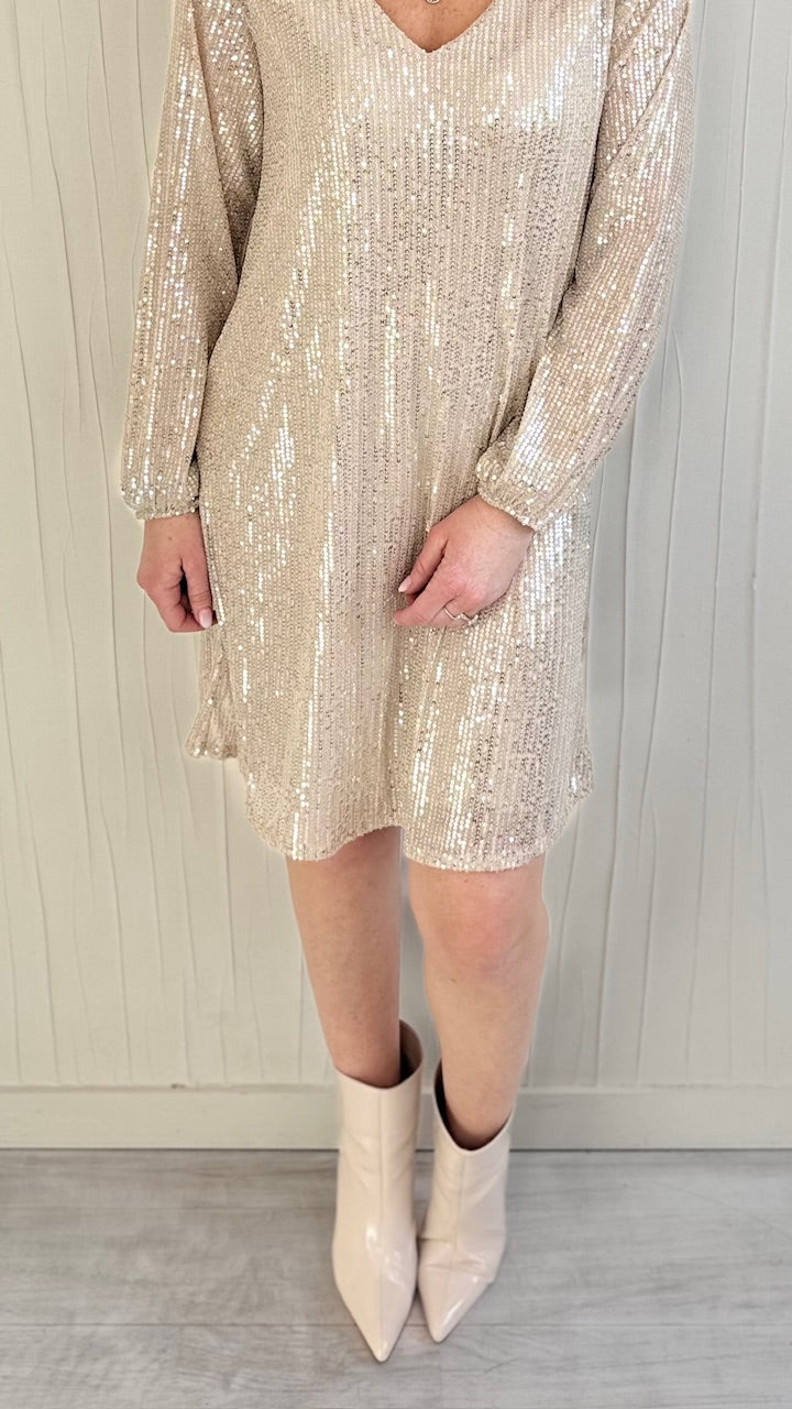 Robe à sequins col V Dorée Fêtes Miss Guapa