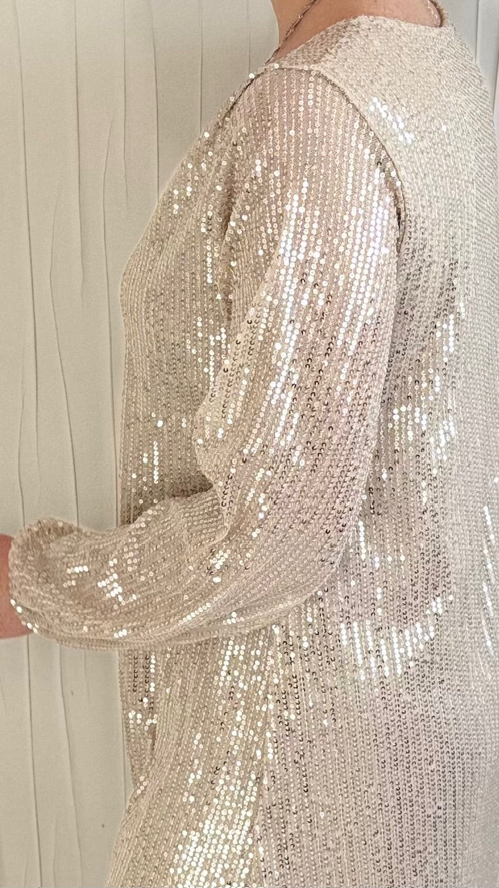 Robe à sequins col V Dorée Fêtes Miss Guapa