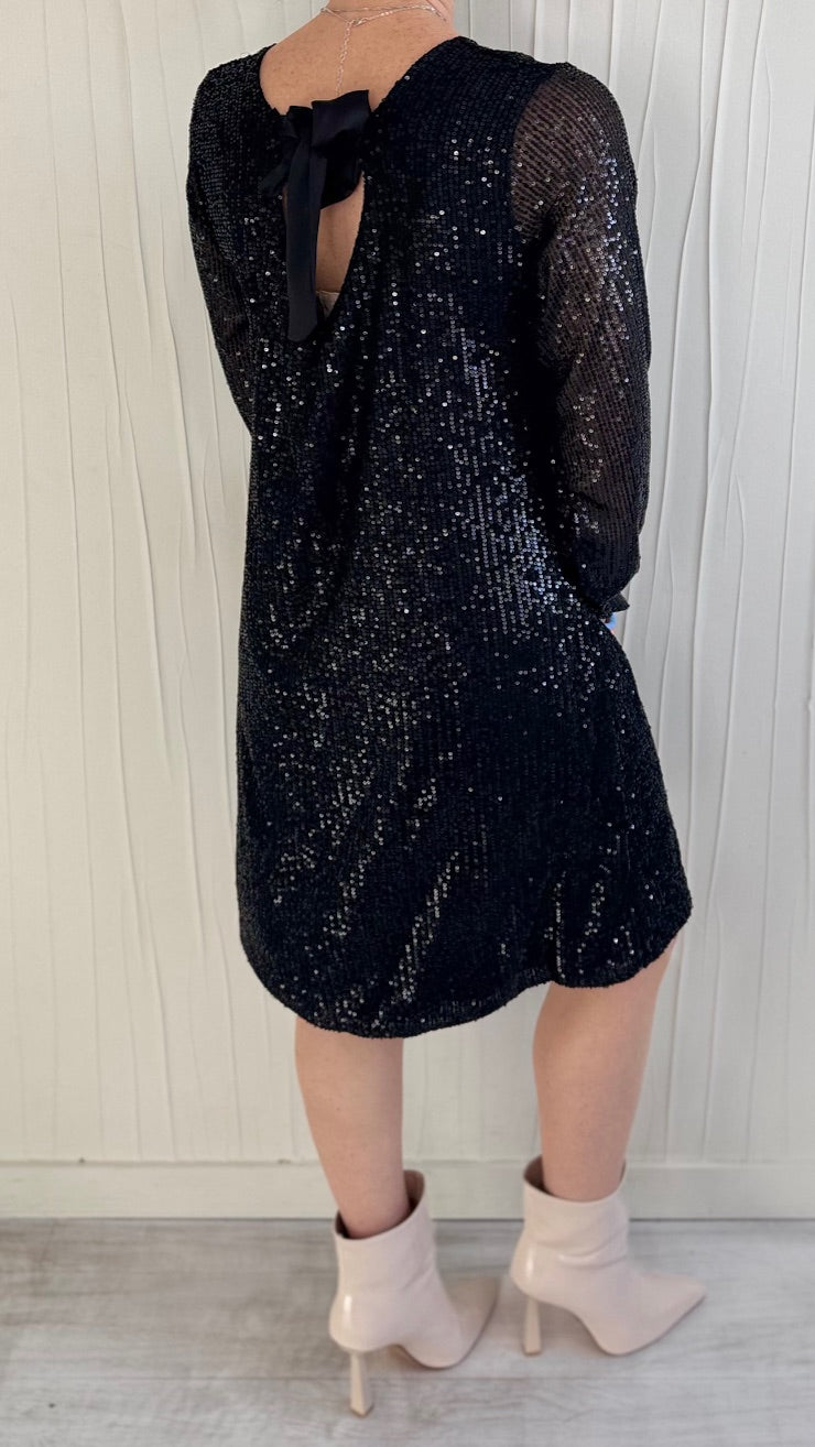 Robe à sequins Noire col rond Fêtes Miss Guapa