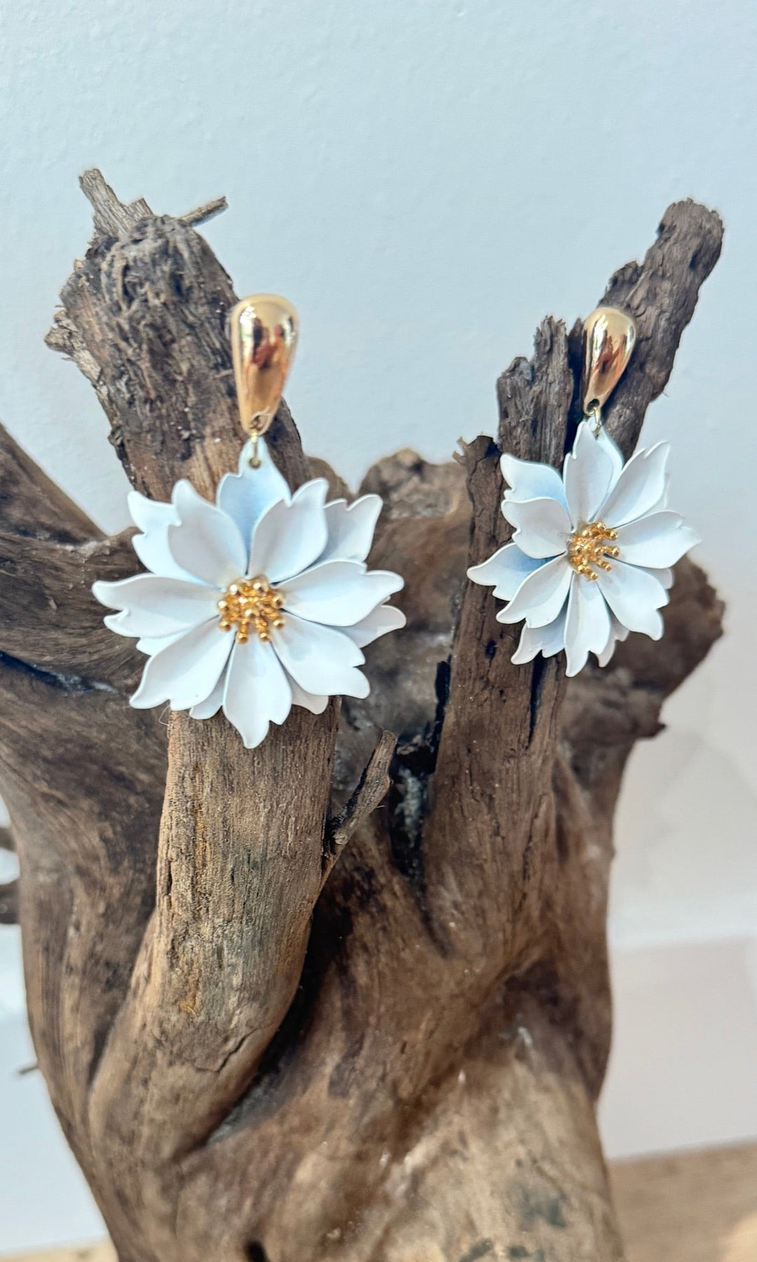 Boucles d'oreilles Blanches Dorées Bijoux Miss Guapa