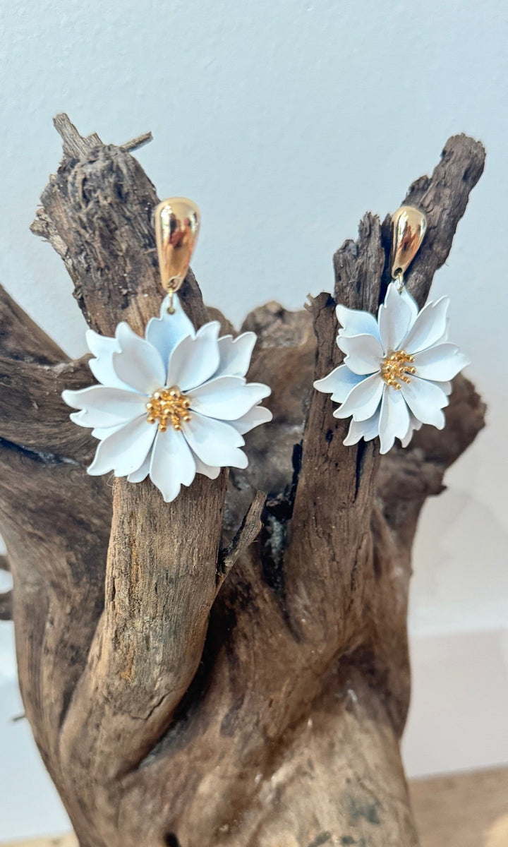 Boucles d'oreilles Blanches Dorées Bijoux Miss Guapa