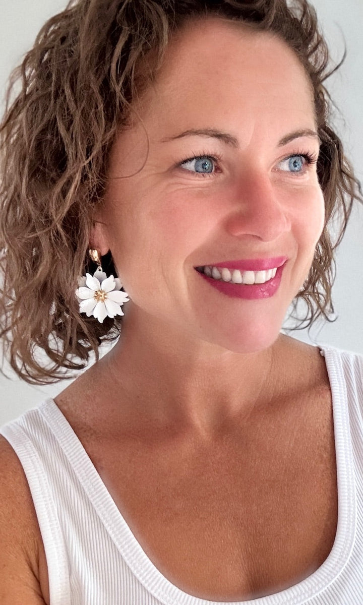 Boucles d'oreilles Blanches Dorées Bijoux Miss Guapa