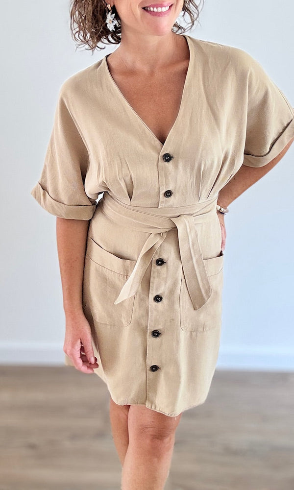 Robe Chemise Courte Beige