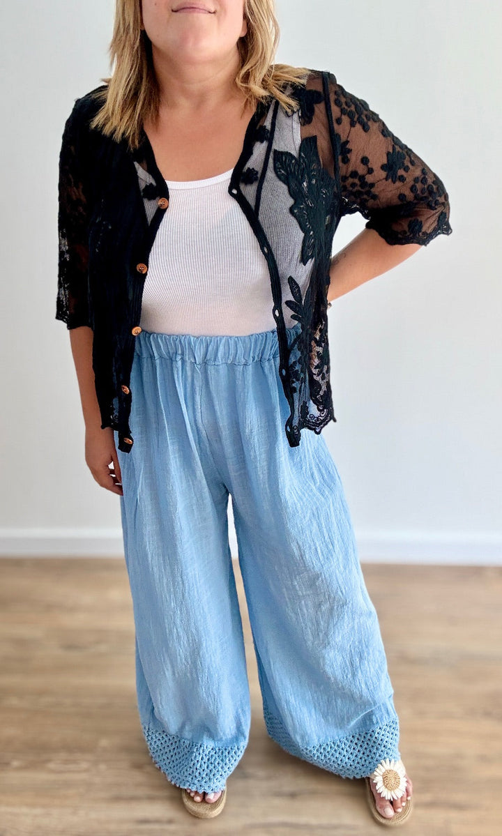 Pantalon large bleu jean en coton Le coin des pulpeuses Miss Guapa