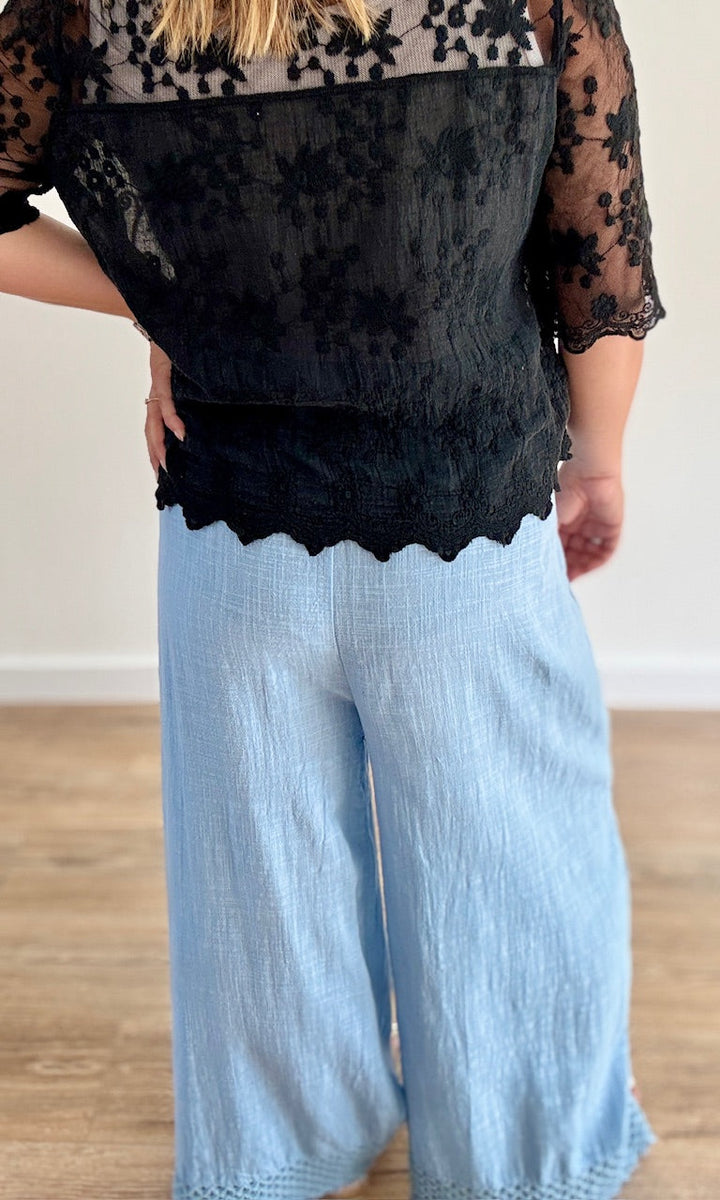 Pantalon large bleu jean en coton Le coin des pulpeuses Miss Guapa