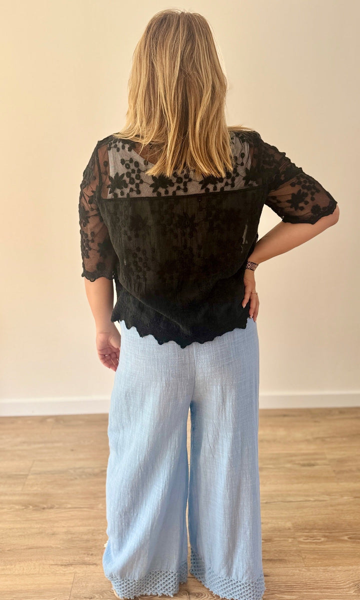 Pantalon large bleu jean en coton Le coin des pulpeuses Miss Guapa