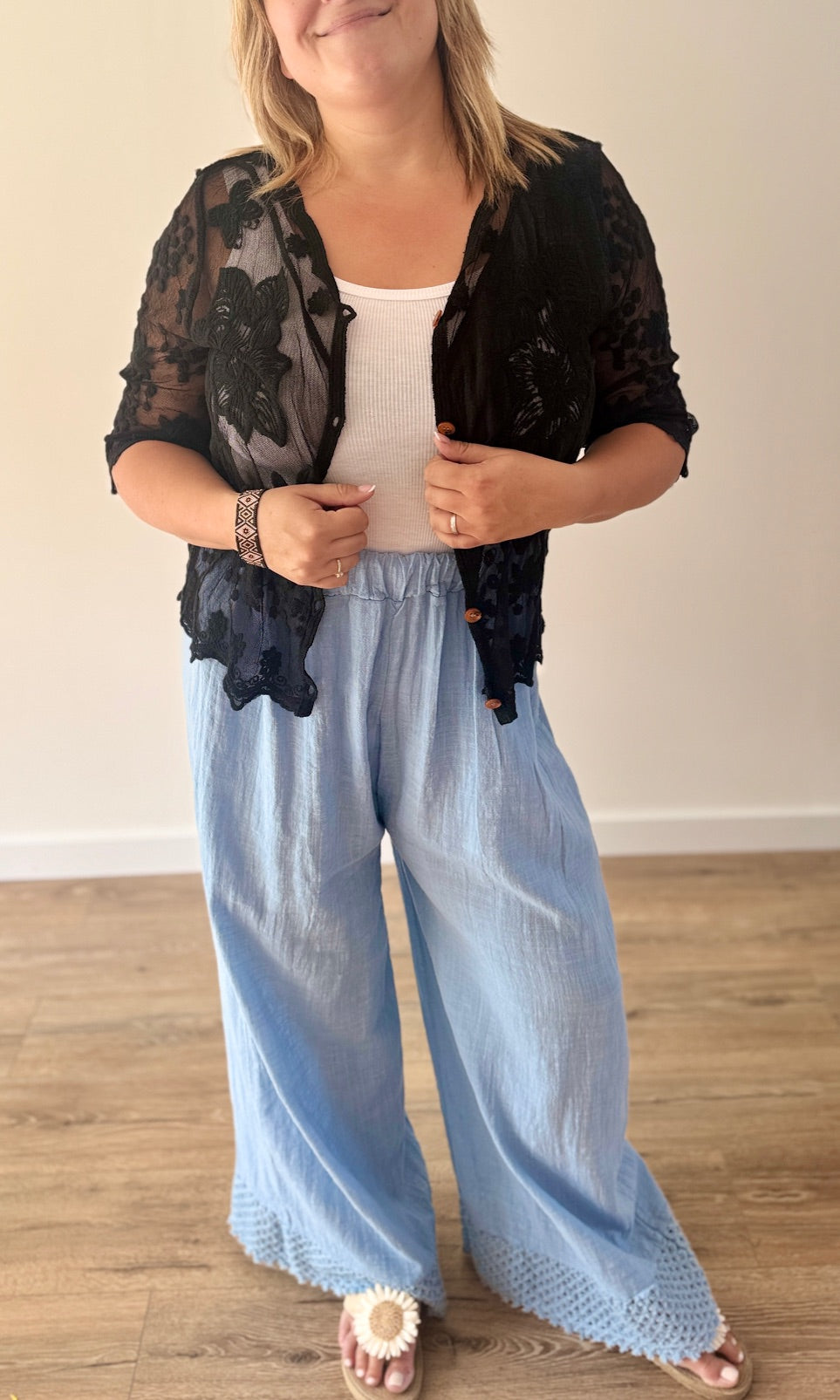 Pantalon large bleu jean en coton Le coin des pulpeuses Miss Guapa