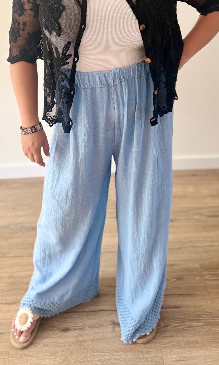 Pantalon large bleu jean en coton Le coin des pulpeuses Miss Guapa
